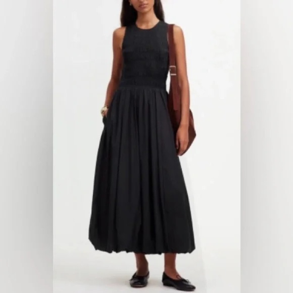 Madewell Black Smocked Bodice Bubble Hem Dress NWT